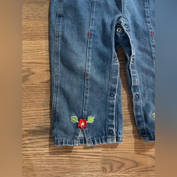 Vintage Kids Blue Denim Overalls with Baby Snoopy Embroidery - Picture 3 of 6